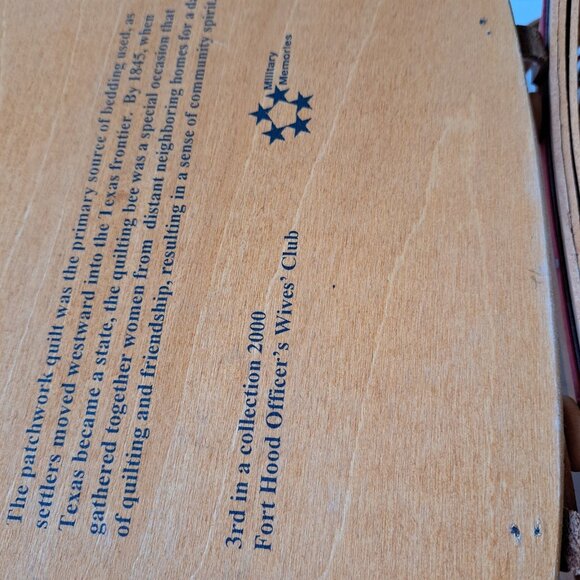 VTG Carnation Basket Wood Texas Military Fort Hood Officer Wives Club Quilt - Picture 9 of 15